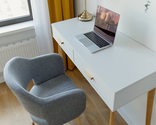 Well-organized comfortable workspace in Colombian home